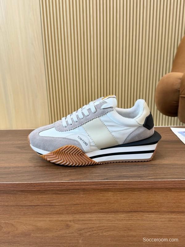 2025 Women TOM FORD White Grey Suede Leather Sneakers LY00360