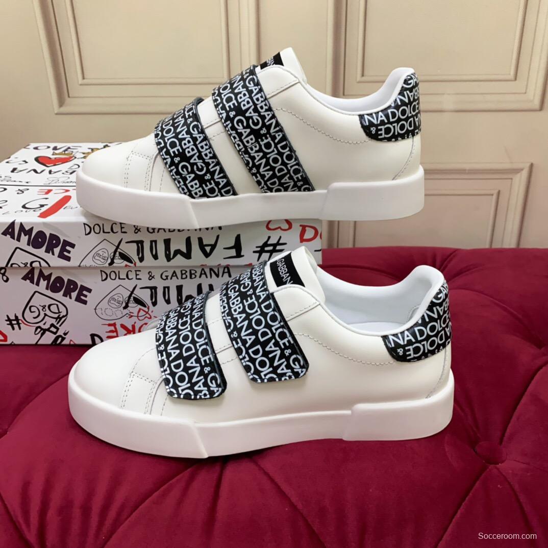 2025 Unisex Dolce & Gabbana White Leather Sneakers LOGO Strap LY00300