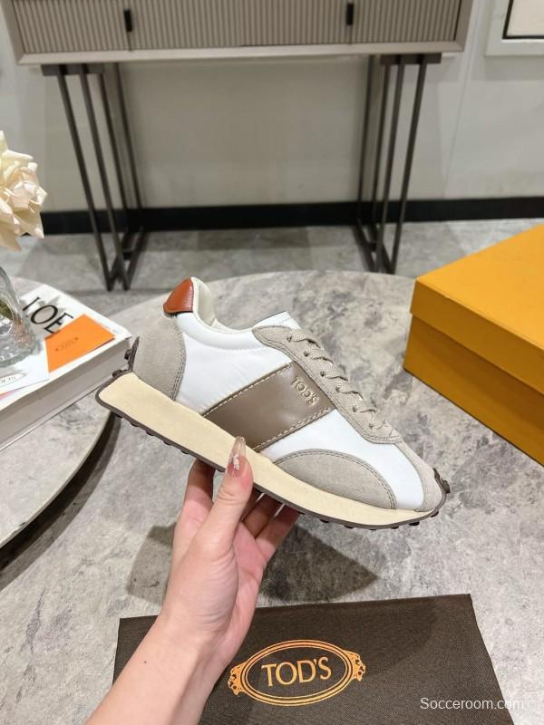 2025 Women TOD'S White Beige Suede Nylon Sneaker KFY00330