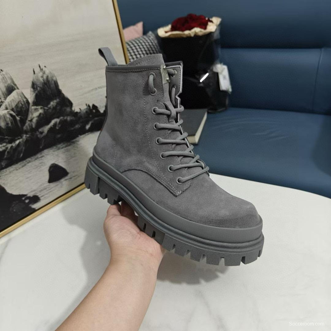 2024 Unisex Dolce & Gabbana Gray Suede Leather Chunky Boots