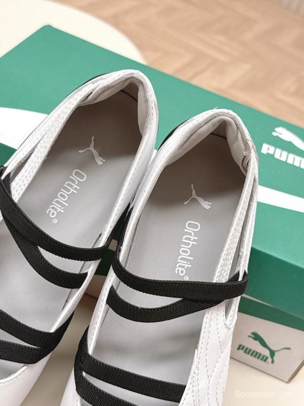 2025 Women Puma White Black Leather Ballet Flat LY