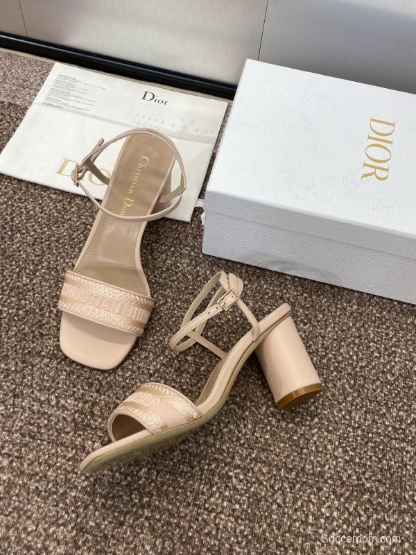 2025 Women Dior Beige Calfskin Heel Embroidery KFY00280
