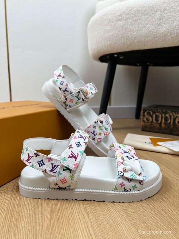 2025 Women Louis Vuitton White Multicolor Leather Sandals KFY00280