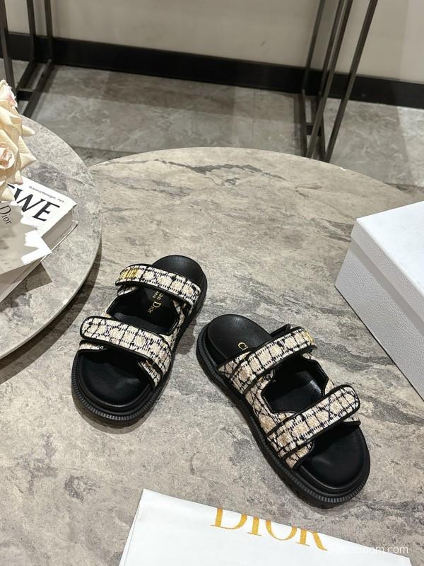 2025 Women Dior Black White Fabric Sandals KFY00300