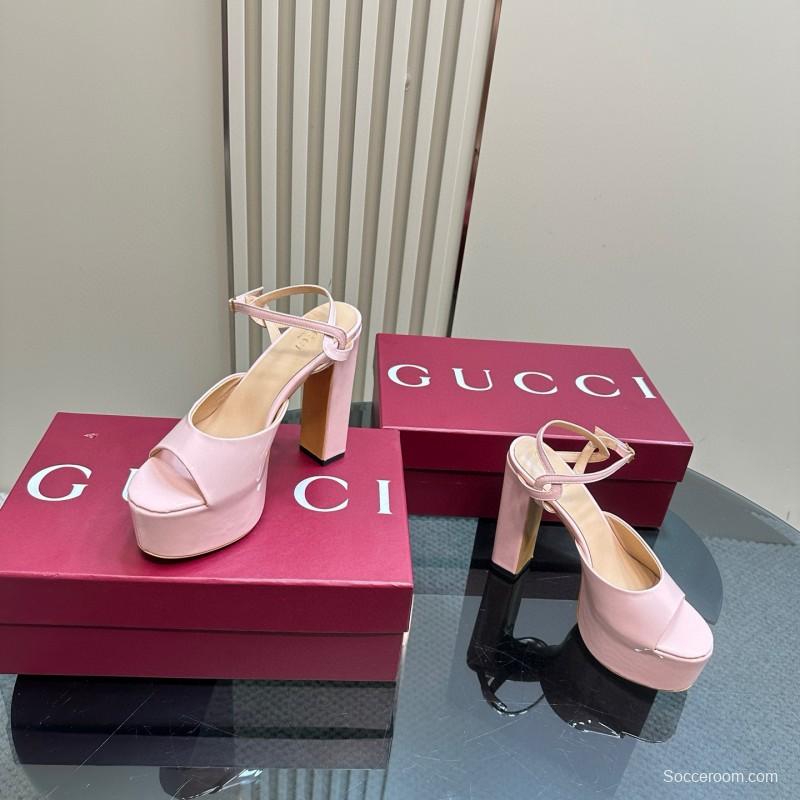 2024 Women Gucci Pink Leather Platform Sandals MJ00340