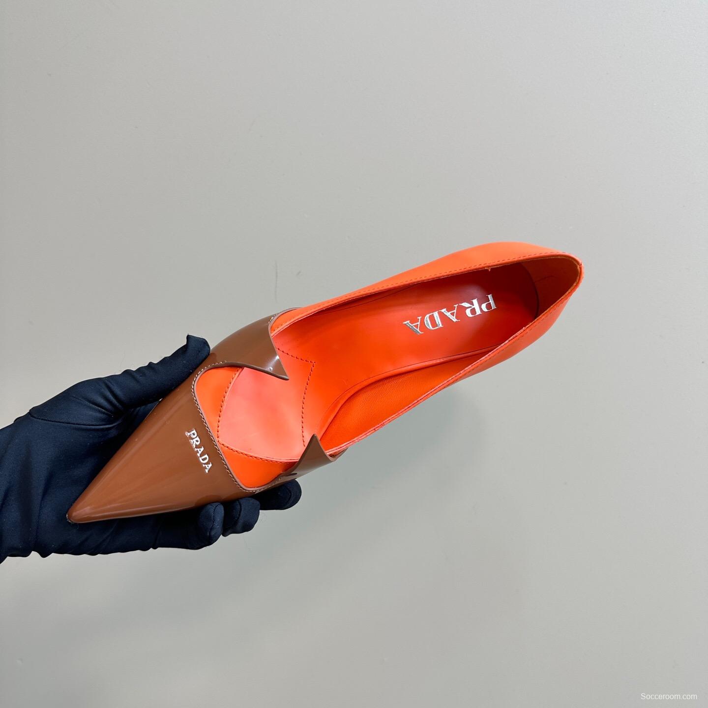 2025 Women Prada Orange Brown Leather Heels KFY00310