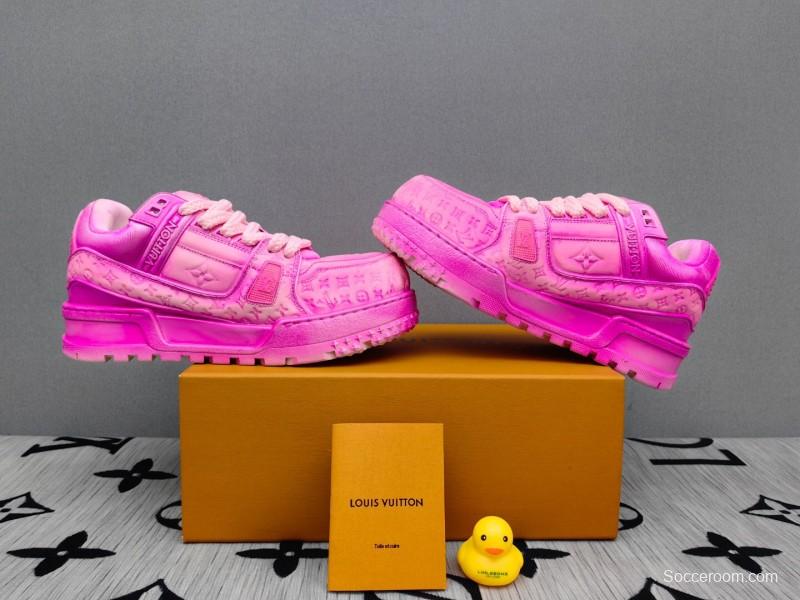 2025 Women Louis Vuitton Pink Leather Sneakers
