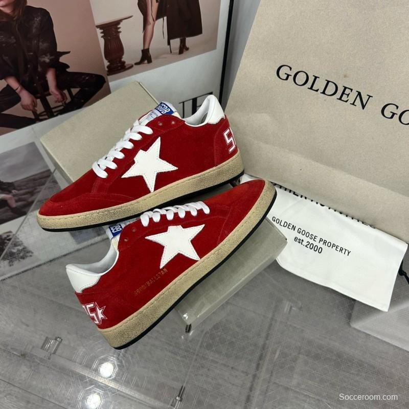 2024 Women GGDB Red Suede White Star Low-Top Sneakers MJ00260