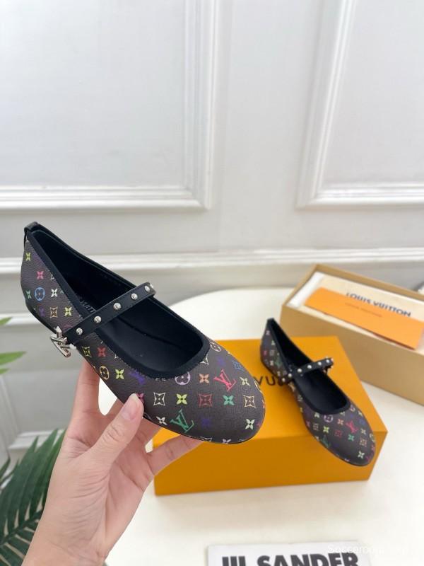 2025 Women Louis Vuitton Rainbow Monogram Leather Ballet Flats Custom MJ00300