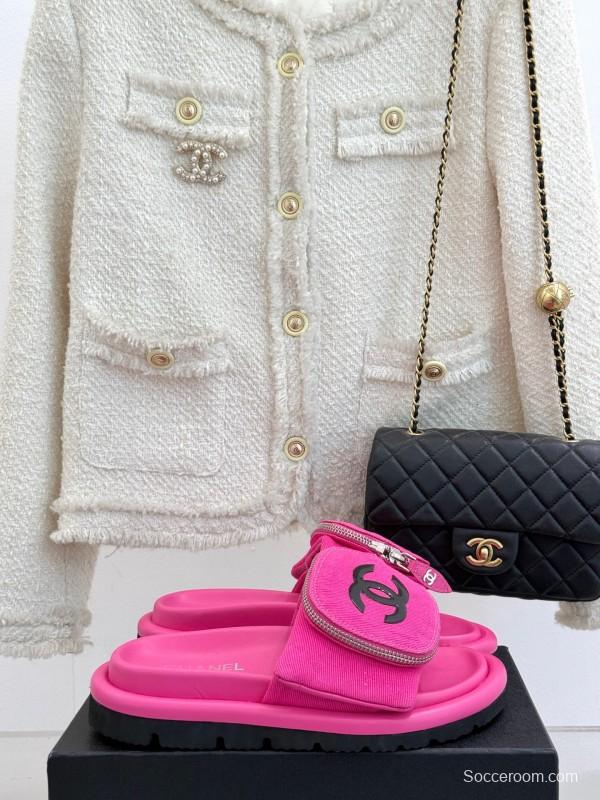 2025 Slippers Chanel Pink Fabric Slippers