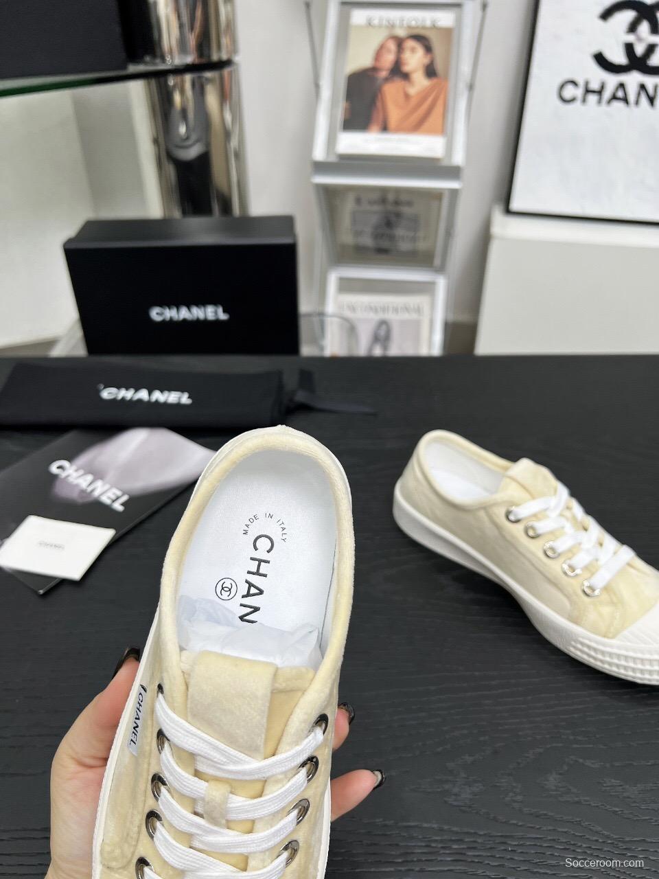 2025 Women Chanel Cream Canvas Leather Casual Sneakers LY00230