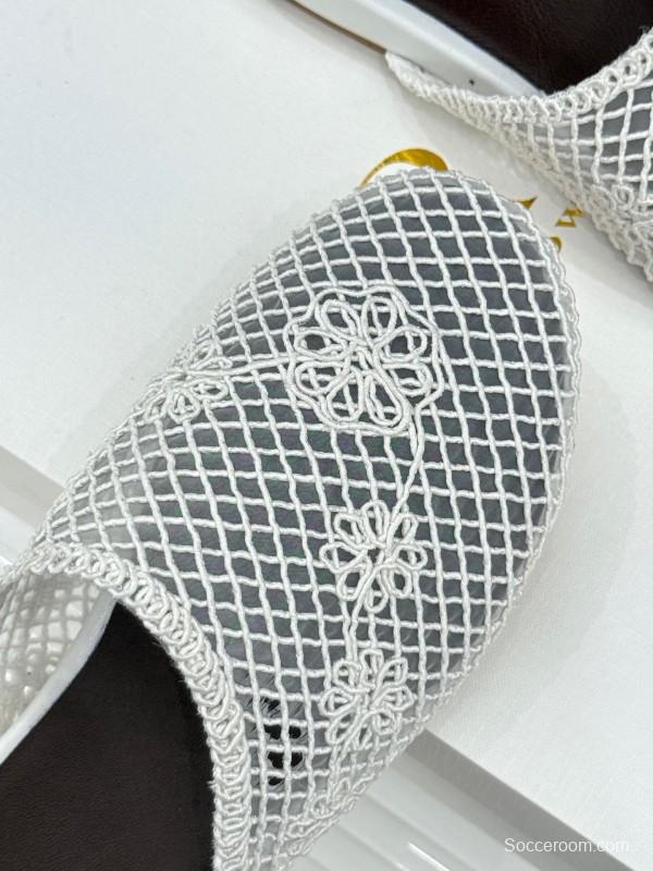 2025 Women Yves Saint Laurent White Mesh Slippers KFY00260