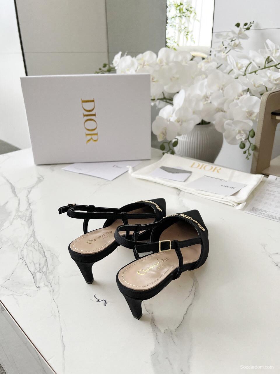 2025 Women Dior Black Fabric Slingback Kitten Heel