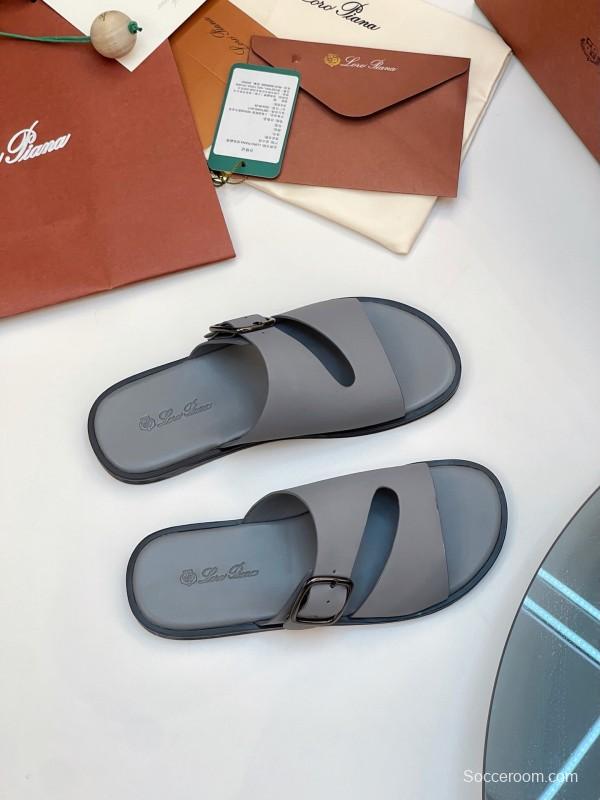 2025 Men Loro Piana Gray Leather Slippers AS00250