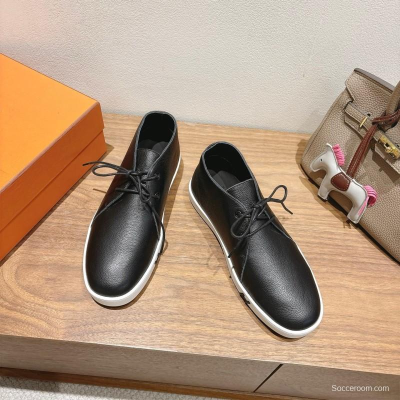 2025 Unisex Hermes Black White Leather Boots Classic Style