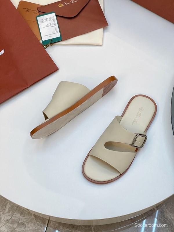 2025 Men Loro Piana Ivory Leather Slippers AS00250