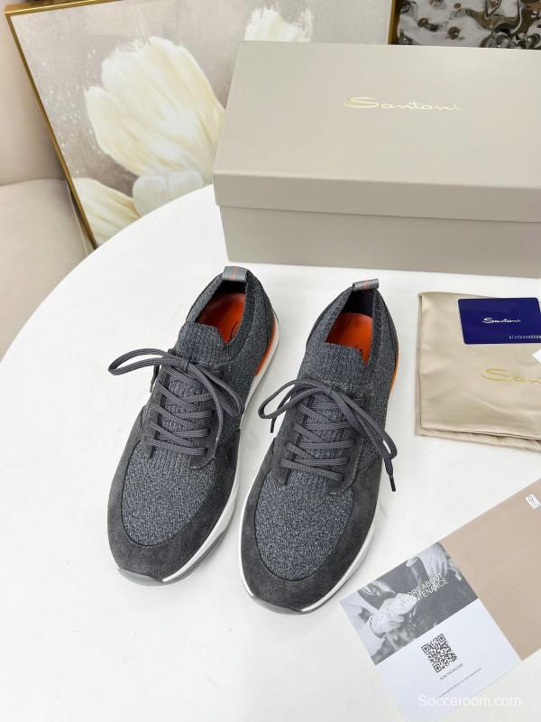 2025 Unisex Santoni Grey Orange Wool Blend Knit Sneakers AS00320