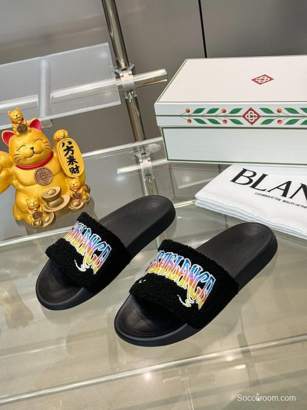 2025 Men CASA BLANCA Black Embroidery Slippers Original Embroidery KFY00160