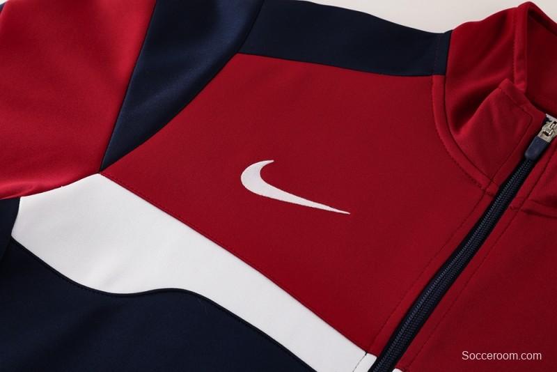 2025 Nike Red/Navy Full Hoodie Zipper Jacket +Long Pants