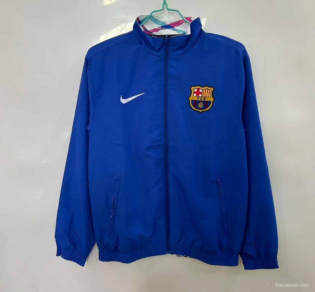 25/26 FC Barcelona White with Pink & Teal Splash Pattern Windbreaker