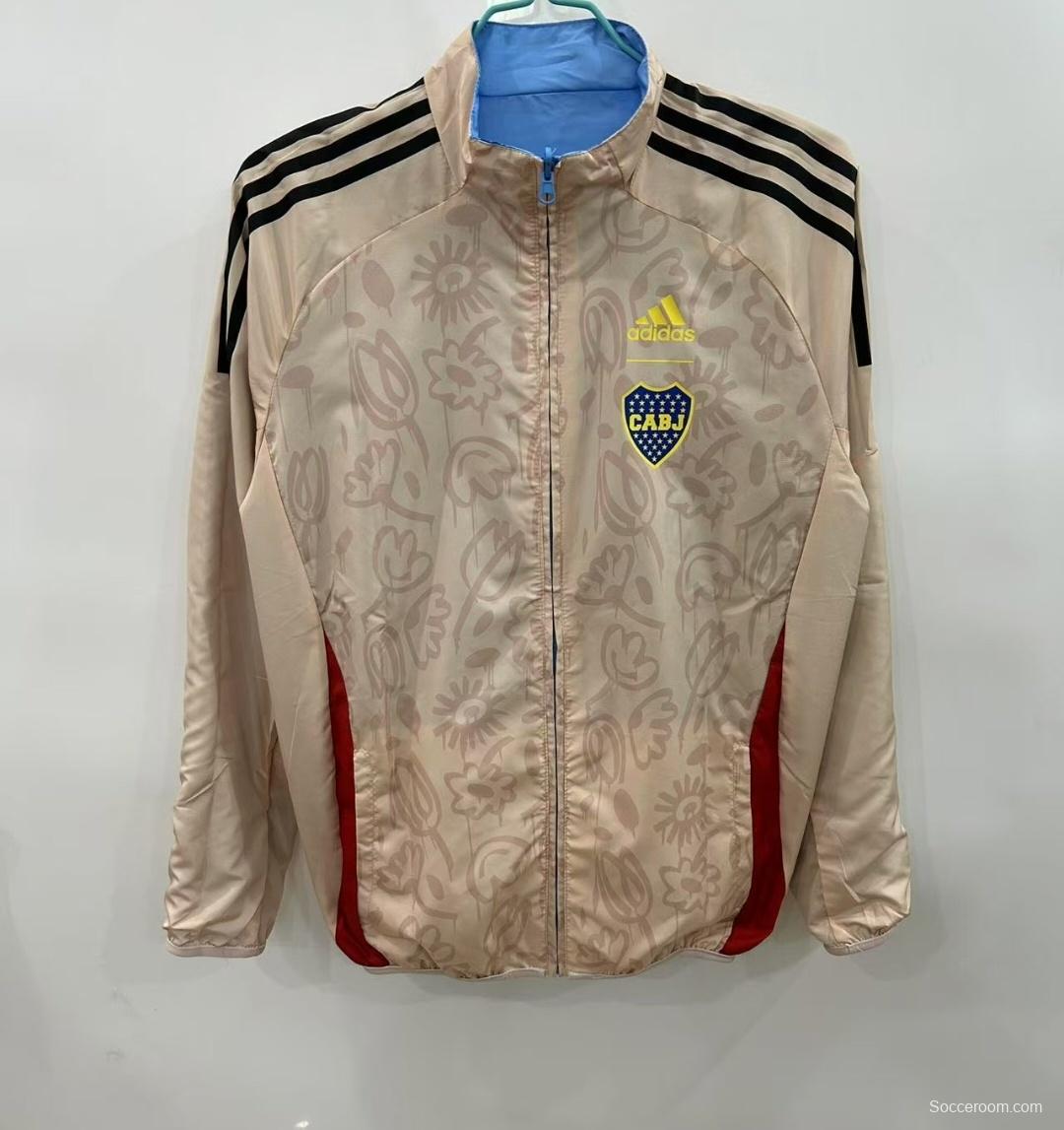 25/26 Boca Juniors Light Blue/Beige with Floral Pattern Reversible Windbreaker