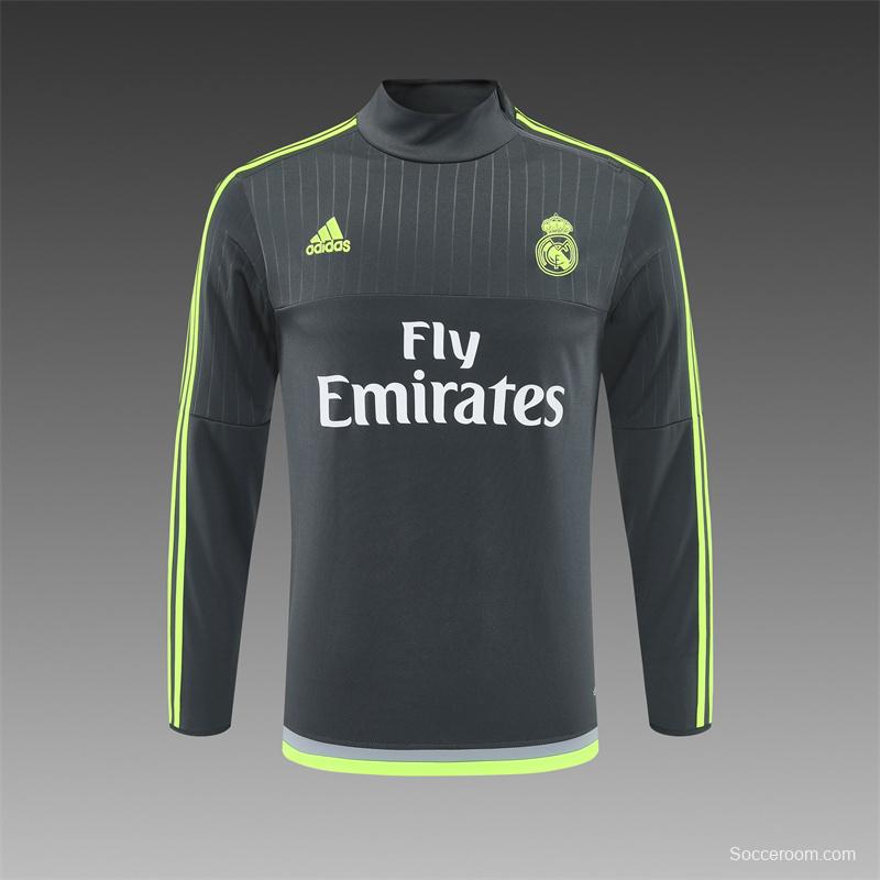 Retro 15/16 Real Madrid Dark Grey Half Zipper Jacket