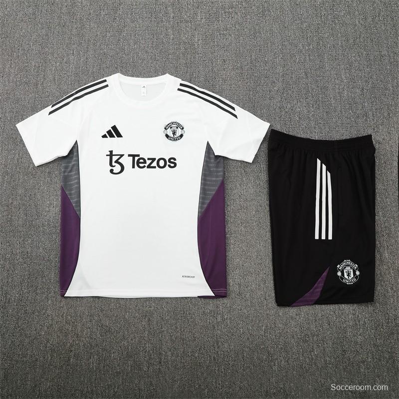 25/26 Manchester United White Purple Short Sleeve+Soccer Shorts
