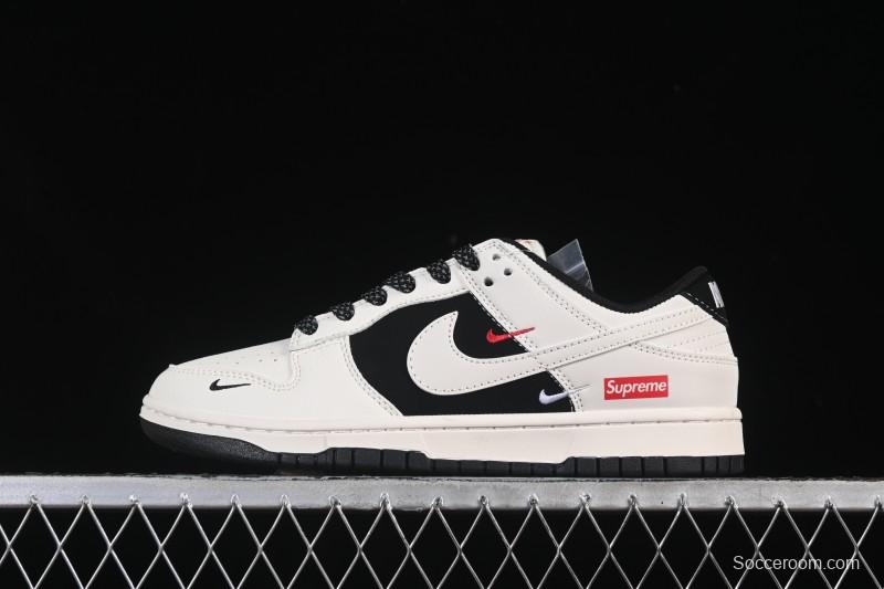 Nike SB Dunk Low Supreme Collaboration Beige Black Patchwork Anniversary Custom Low-Top Casual Skate Shoes JP1628-010