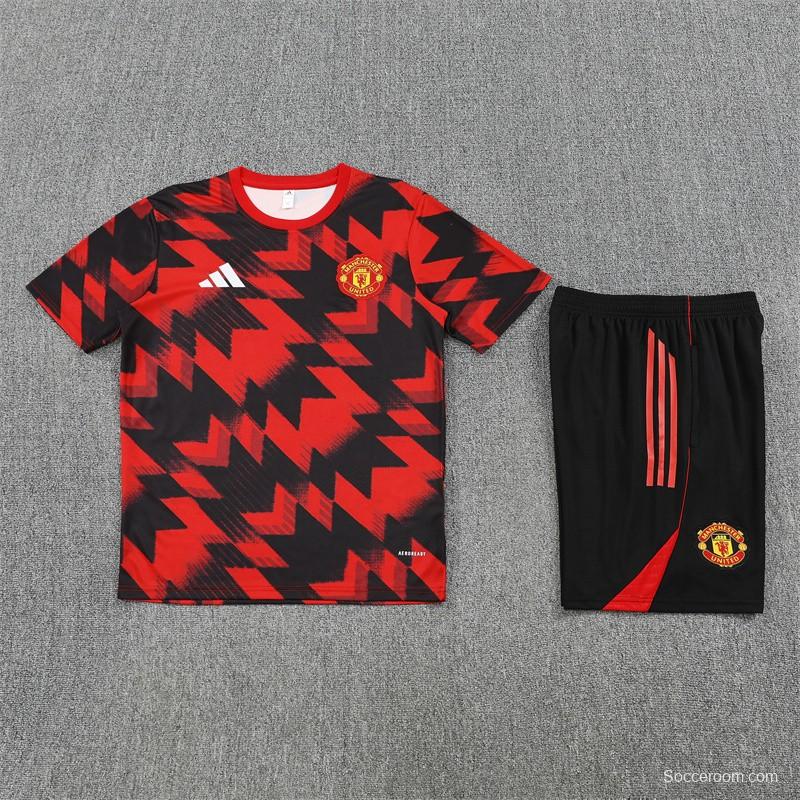 25/26 Manchester United Red Black Camouflage Short Sleeve Jersey+Shorts with XS