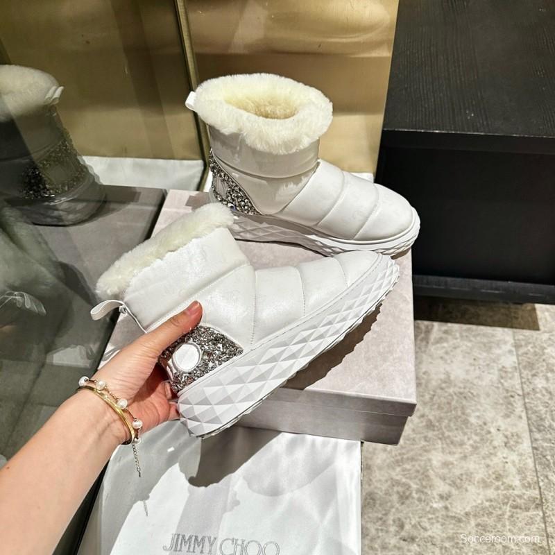Jimmy Choo 2025 SS Casual White Sneakers with Genuine Wool Snow Boots - LY00340