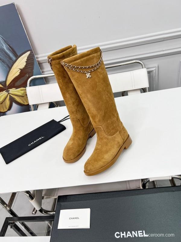 Chanel 2025/SS Quilted Leather Chain Four-Leaf Clover CC Flat Ankle Boots - LY00510