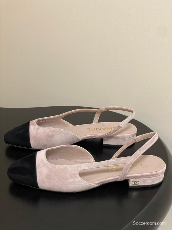 Chanel Sling-back Two-tone Suede Slingback Sandals Flat/Block Heel - KFY00280