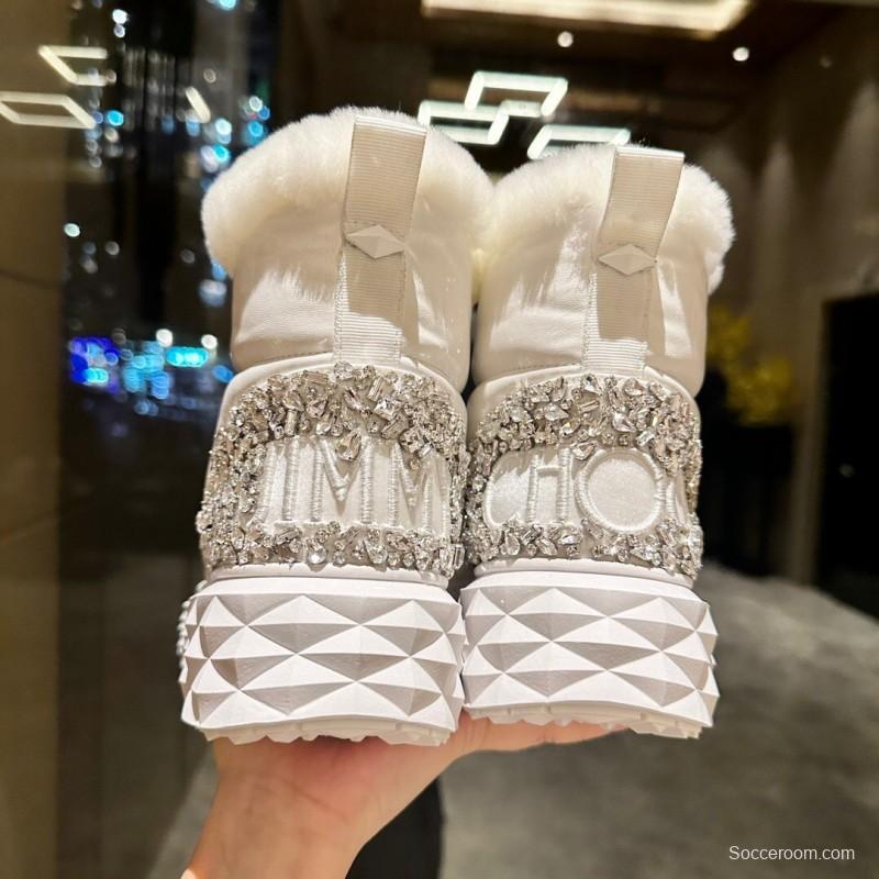 Jimmy Choo 2025 SS Casual White Sneakers with Genuine Wool Snow Boots - LY00340