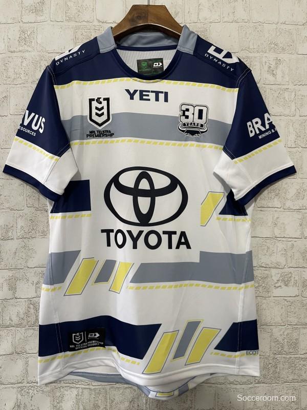 2025 North Queensland Cowboys White Navy Grey 30 Years Anniversary Away Jersey