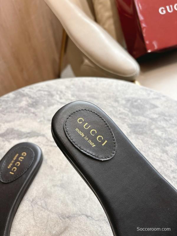 Gucci 2025/SS Leather Mule Sandals with Light Gold Hardware - 8023-3