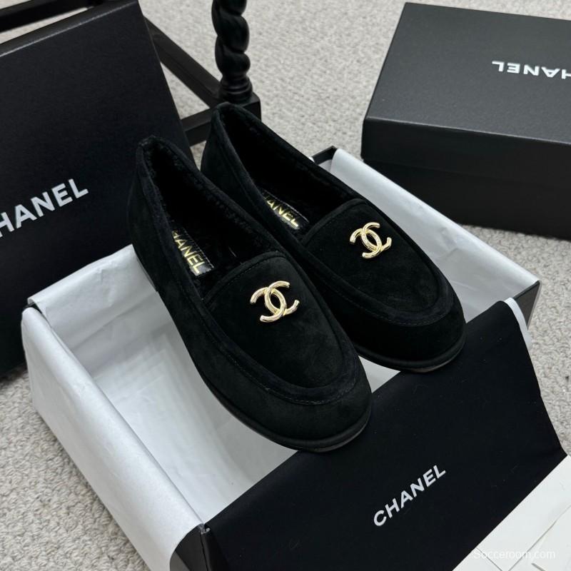 Chanel 2025/SS Teddy Fur Loafers with Double C Logo - KFY00300