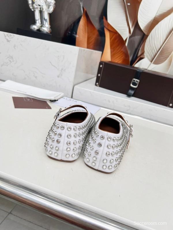 Alaia 2025/SS Crystal Embellished Ballet Dance Shoes with Arch Support and 0.8CM Inner Height - LY00340