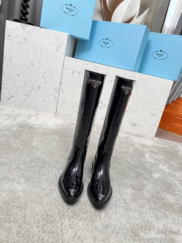 Prada Classic Triangle Logo Pointed Toe Boots - LY00400