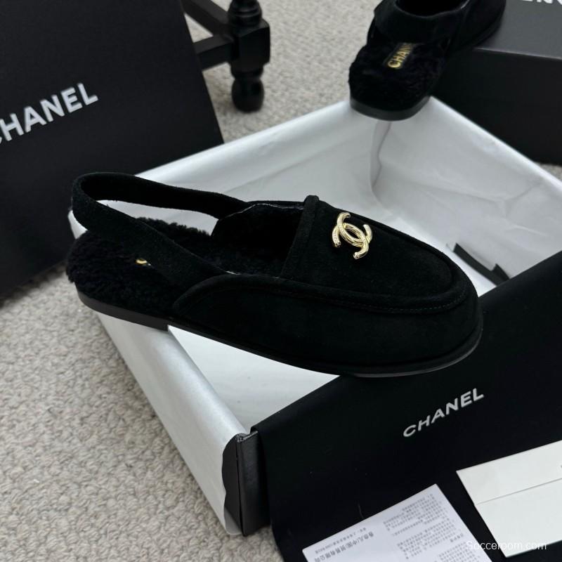 Chanel 2025 SS Teddy Fur Loafers with Double C Logo - KFY00300