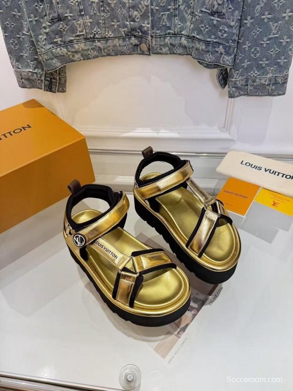 Louis Vuitton 2025/SS Latest High-End Fashion Versatile Sandals with Thick Sole Heightening and Slimming Effect - LY00
