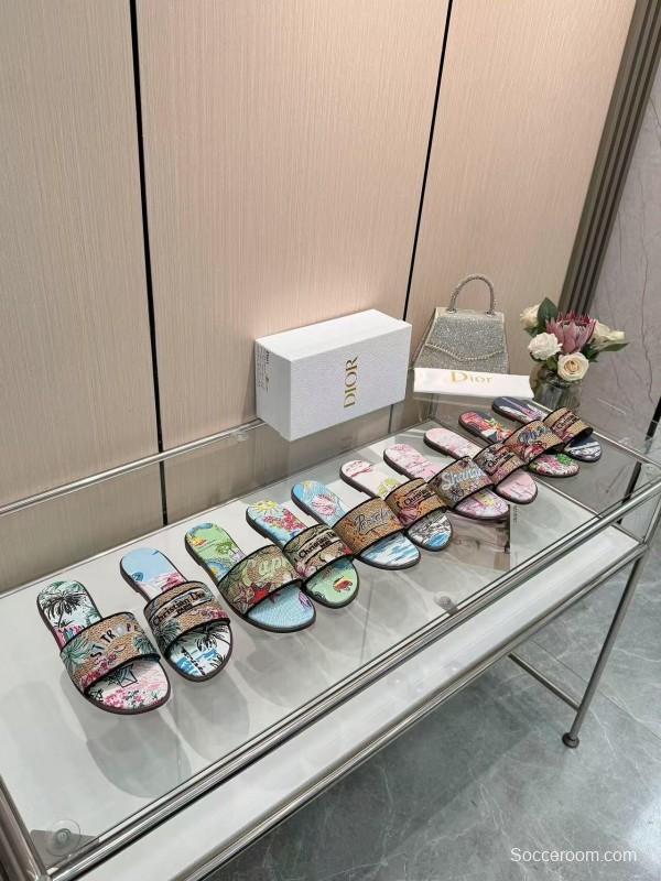 Dior 2025 SS Embroidered Monogram Slippers for Women with Lambskin Lining - L Y00200/L Y00240