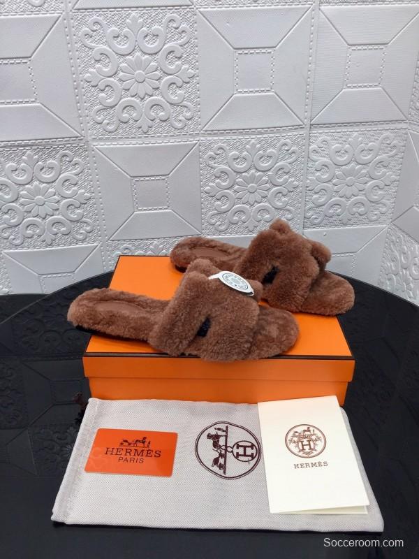 H Eiderdown Teddy Wool H Slippers Flat Sole Winter Home Shoes - LY00240