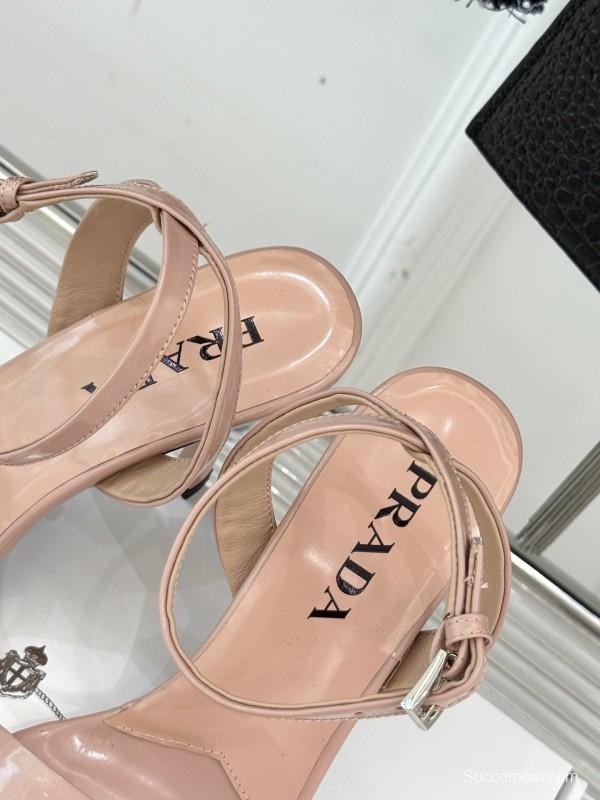 Prada 2025 SS Pointed Toe High Heel Sandals with Triangle Buckle - KFY00280