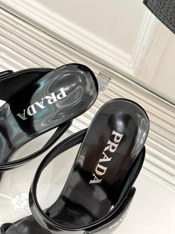 Prada Pointed Toe High Heel Sandals with Triangle Buckle - KFY00280