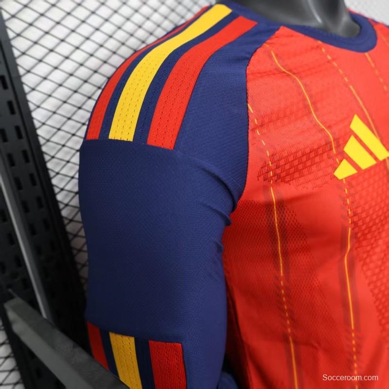 Player Version 2026 Spain Home Long Sleeve Red with Vertical Stripe Pattern Jersey