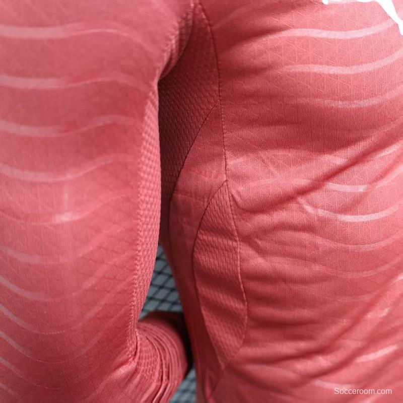 Player Version 2026 Portugal Home Long Sleeve Red with Horizontal Wave Pattern Jersey