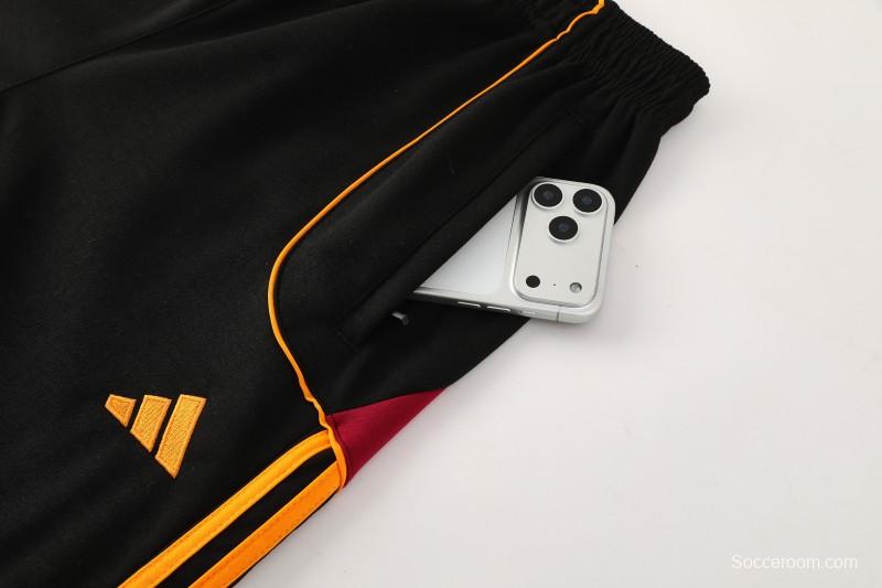 26/27 Roma Black Full Zipper Hooded Jacket Tracksuit + Long Pants