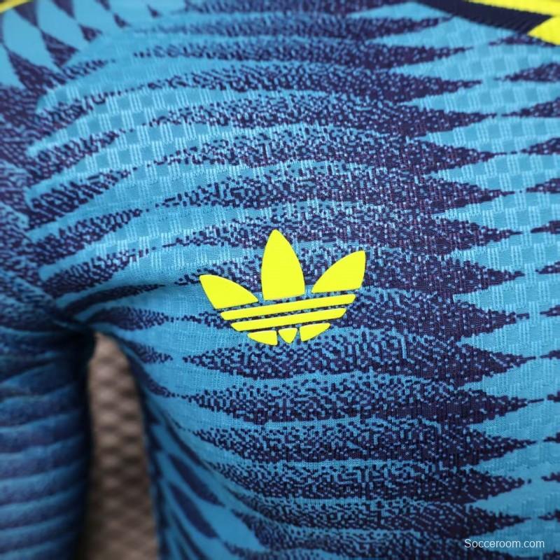 Player Version 2027 Colombia Away Blue with Wave Jacquard Pattern Long Sleeve Jersey