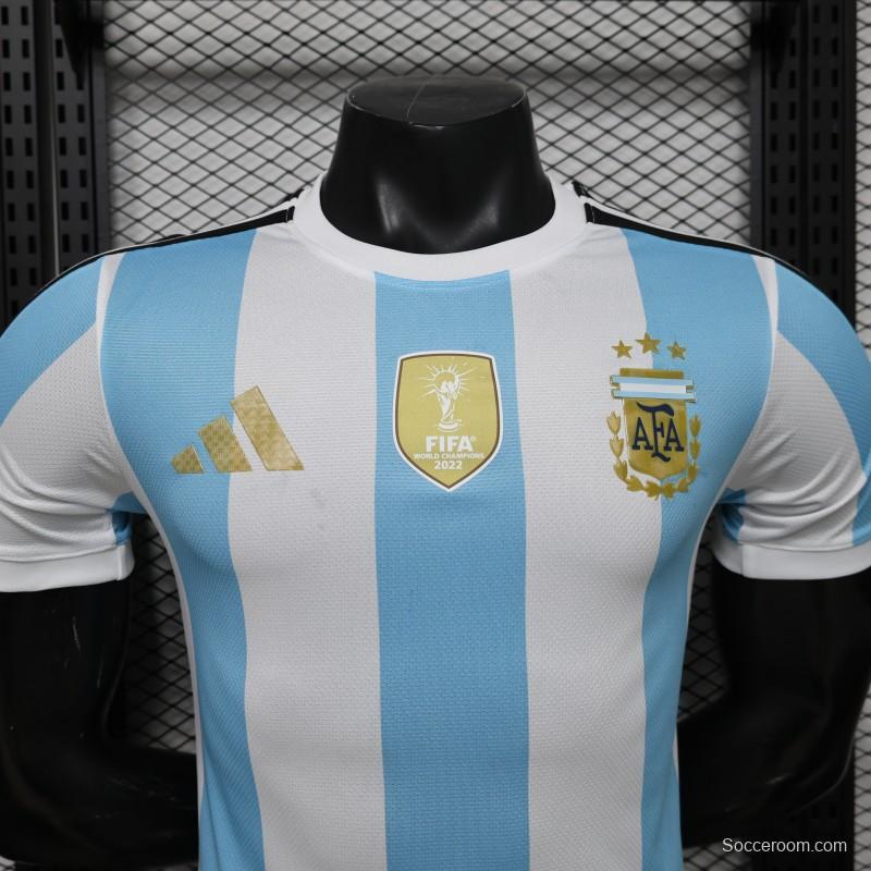 Player Version 2027 Argentina Home White & Light Blue Stripes with FIFA World Cup Champion Badge Jersey