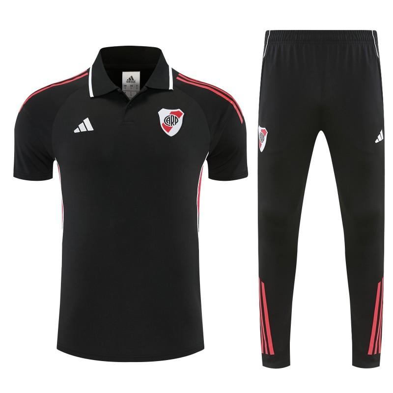 26/27 River Plate Black Polo Training Shirt + Long Pants Tracksuit